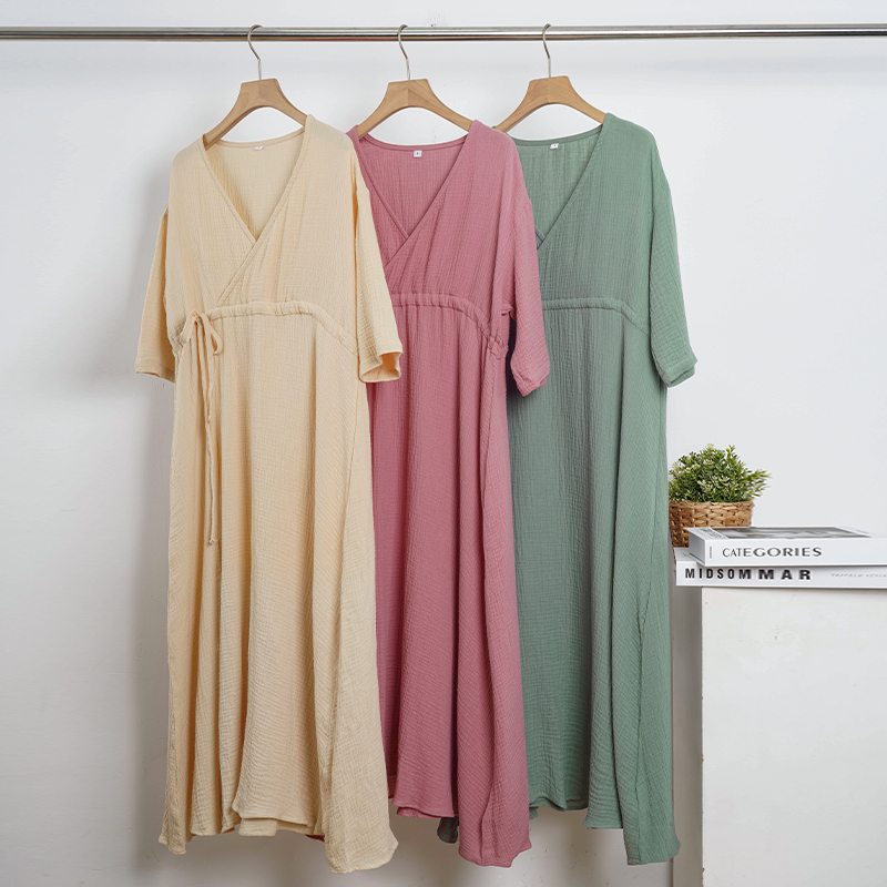 Robes de soirée élégantes pour femmes, 100% coton, mousseline, gaze, vacances, plage, décontracté, corset, ceinture, robe pour dames, robe d'été solide