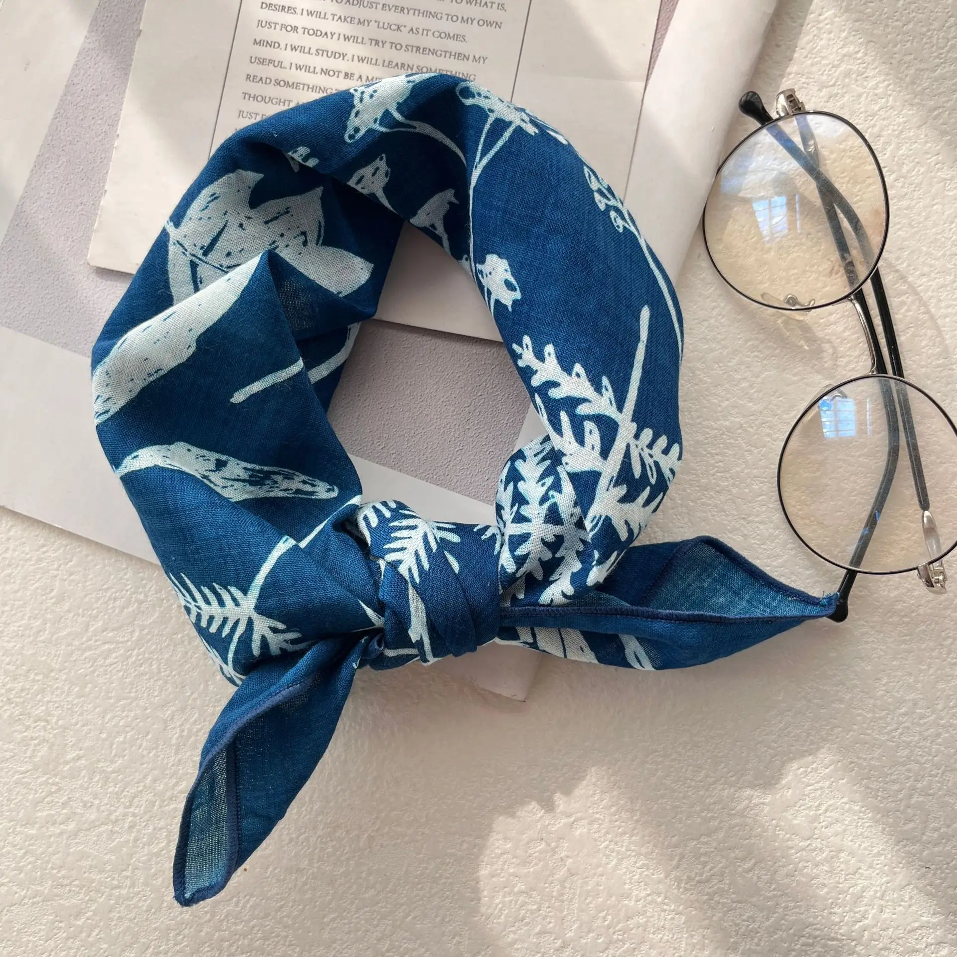 Injplanchers f-Bandeau de sauna rétro en coton et lin pour femme, petit carré floral frais, bande décorative cryptée, version coréenne exquise
