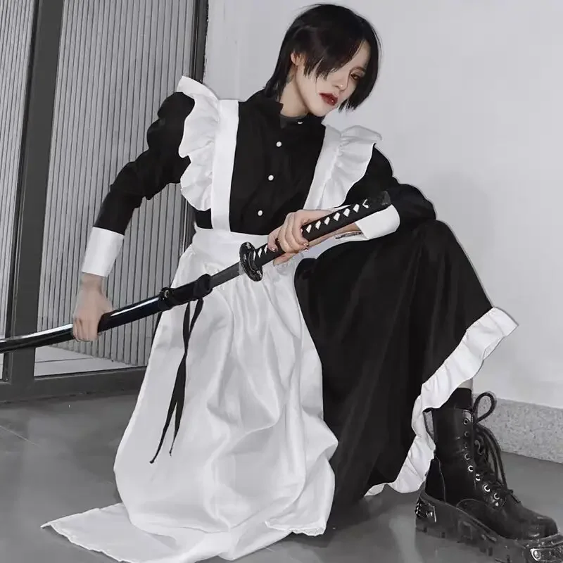 Tenue de demoiselle d'honneur, ensemble de vêtements Lolita, style japonais vintage pour hommes et femmes, costume de jeu de rôle gothique mignon Kawaii, noir et blanc