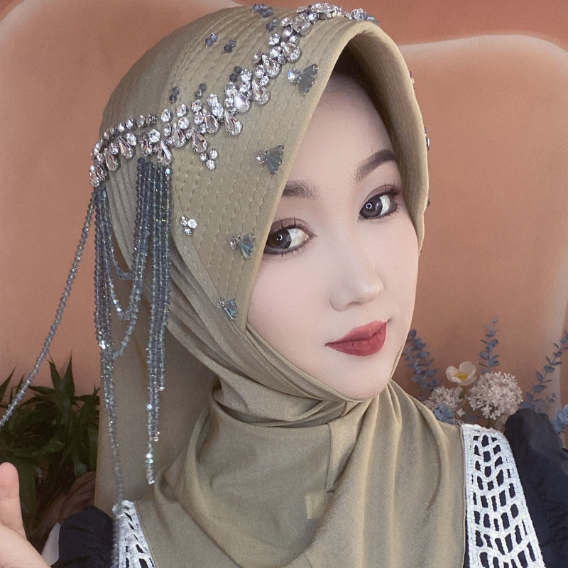 Foulard africain pour femmes, éponge à bord souple, pratique, couvre-tête avec pompon en diamant, perles de luxe, chapeau Hijab pour filles