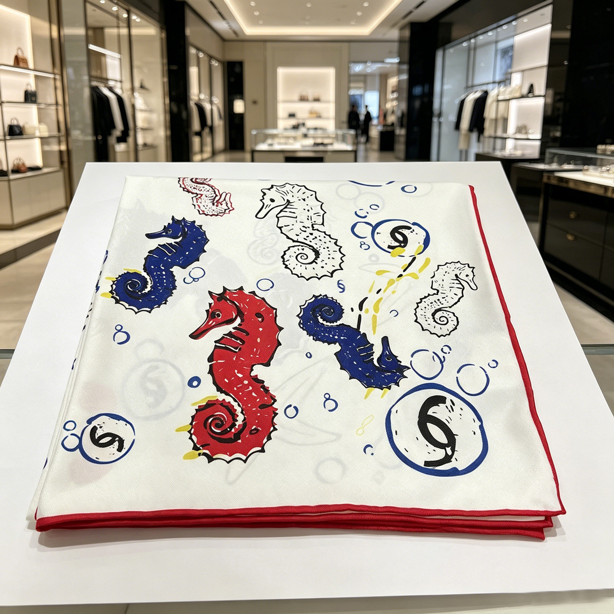 Nouveau Foulard en Soie Luxe 2026 Thème Hippocampe Océanique Haut de Gamme Polyvalent Design Classique Grand Carré Tendance pour le Bureau