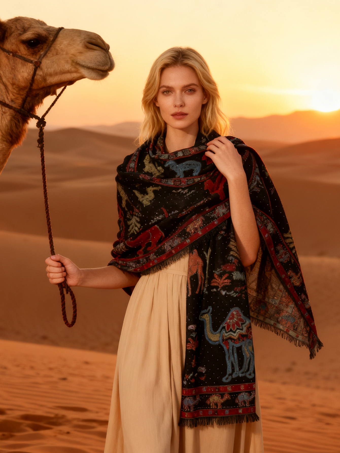 Écharpe Châle en Coton Jacquard Motif Diamant Rétro Style Bohème Douce et Chaude pour Femmes