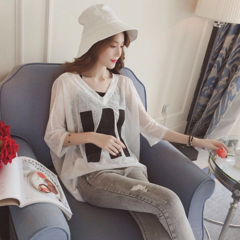 Femmes demi manches T-Shirts amples col en v été casual lettre impression cultures hauts pulls T-Shirts Streetwear Y2K 2 pièces t-shirt + réservoir