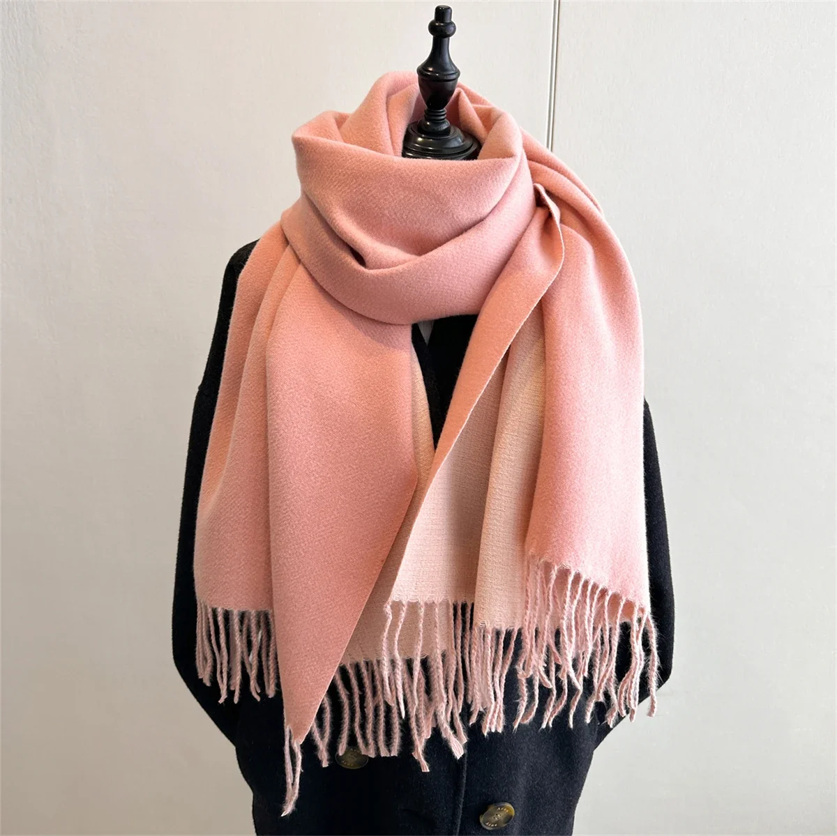 Écharpe en Cachemire pour Femme, Pashmina Chaud, Longue Couverture Optique, Châles à Pompons Doux, Enveloppes, Étoles, Solide, Hiver
