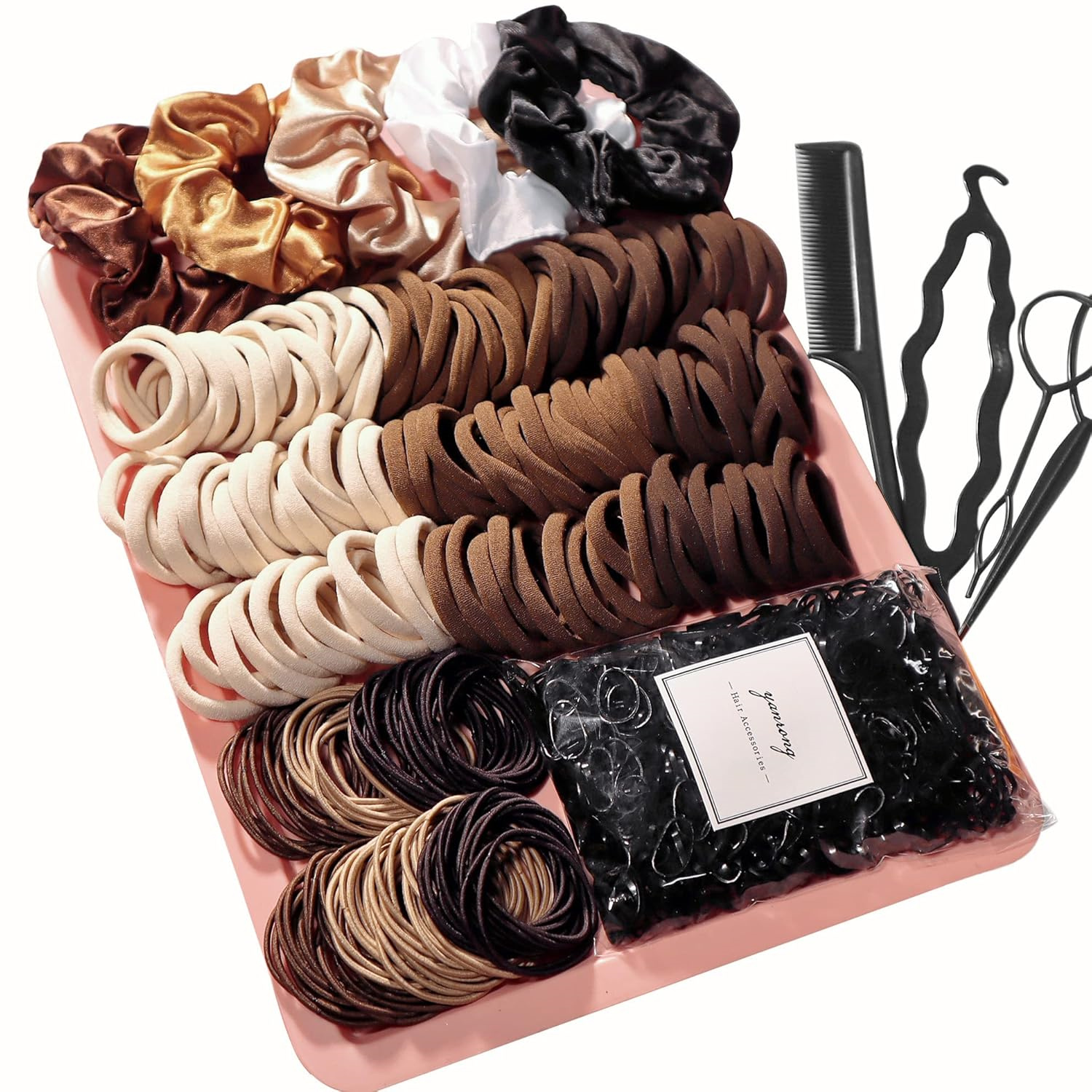 Ensemble d'accessoires pour cheveux pour femmes, sans couture, à la mode, porte-queue de cheval marron, variété de chouchous, bandeaux pour cheveux, attaches pour cheveux