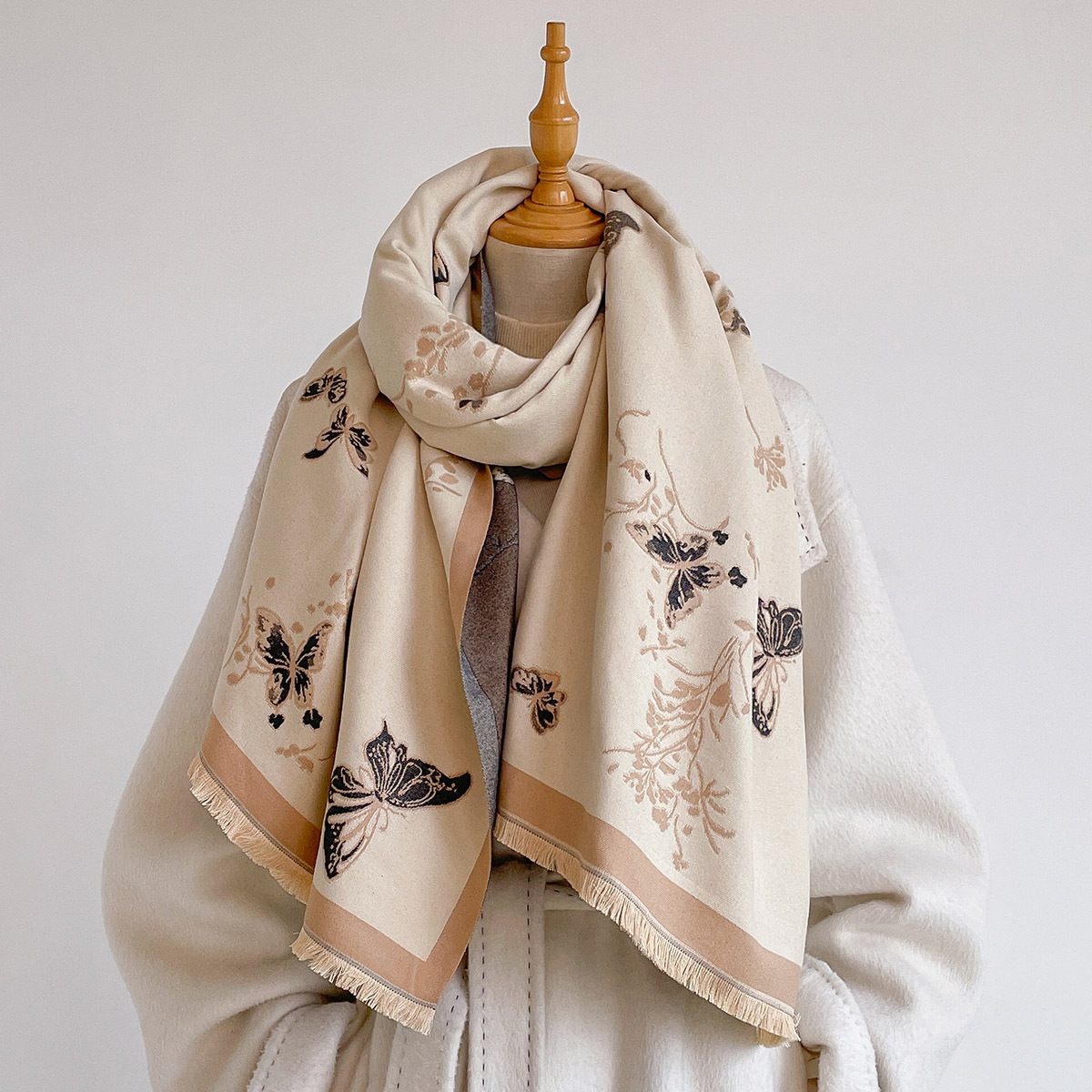 Écharpe en imitation cachemire pour femmes, à franges, épaisse et chaude, réversible, imprimée, pour l'hiver, type pashmina, grande couverture enveloppante.