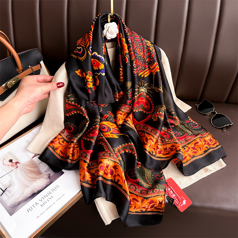 Nouvelle Écharpe en Satin Brocart Damassé 180×80cm pour Femme, Imprimé Vintage, Grand Châle, Cape de Soirée, Hijab, Protection Solaire, Stole de Plage 2026