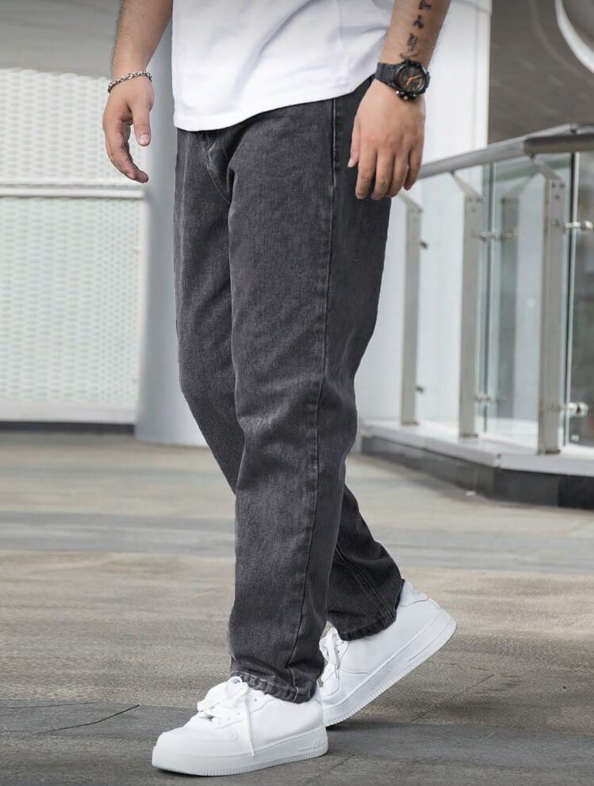 Jean droit ample pour hommes, délavé gris foncé Vintage, tenue quotidienne décontractée, confortable et polyvalent, toutes tailles