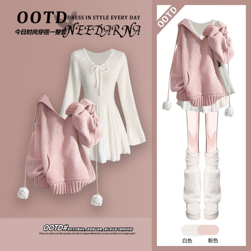 Printemps automne pull tenues femmes Vintage élégant décontracté tricoté pull mince Mini robe deux pièces ensemble