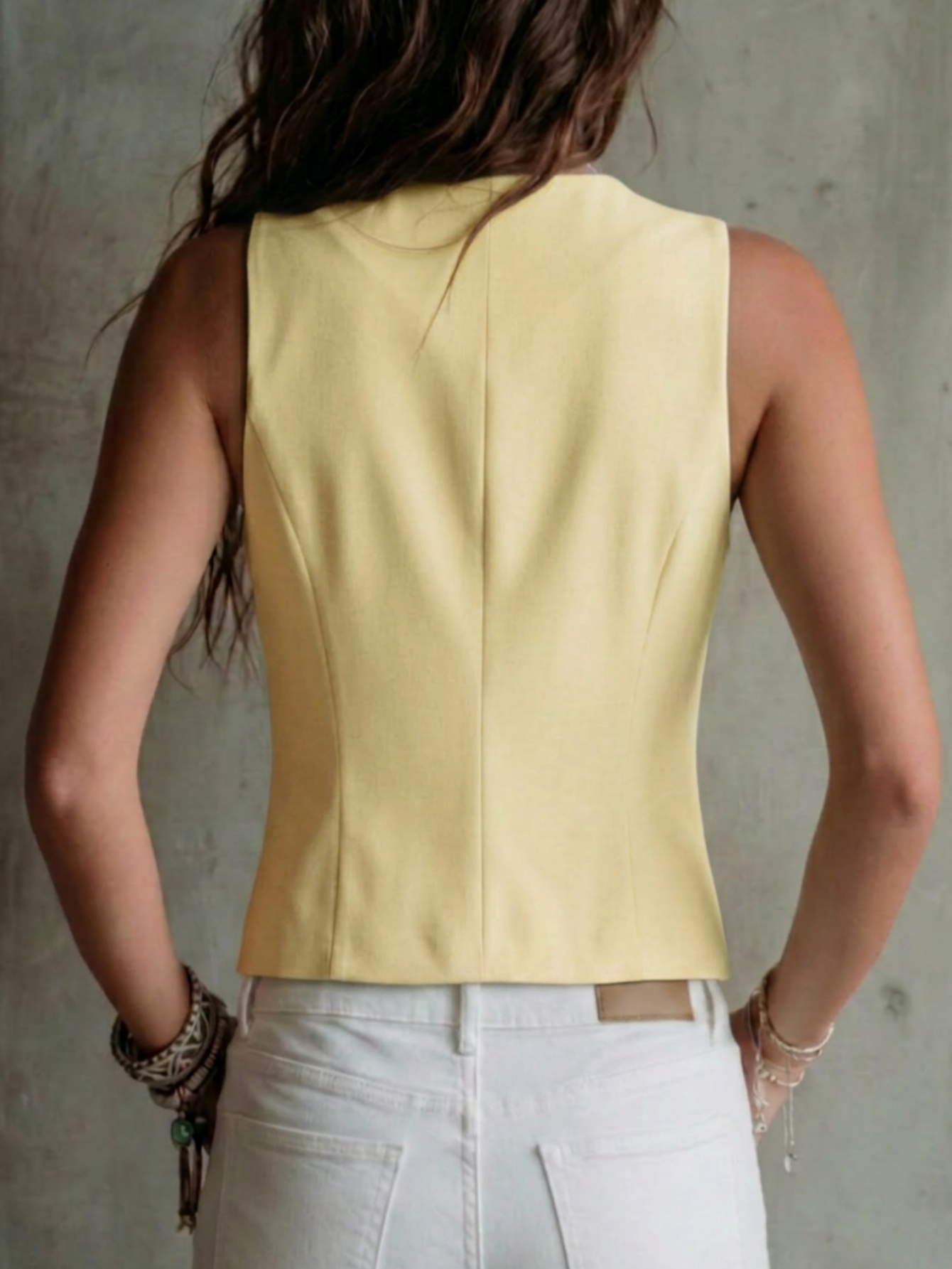 Gilet sans manches pour femme, col en V, boutonné devant, style décontracté, élégant, adapté au printemps, à l'été et à l'automne, idéal pour le bureau