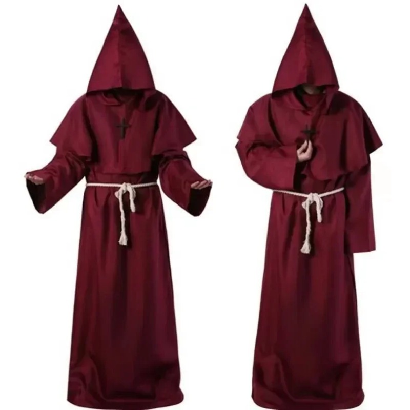 Robe de prêtre rétro, Costume de Cosplay d'halloween, magicien fantaisie Punk, masque de cape, Robe de moine médiévale, capuche de moine