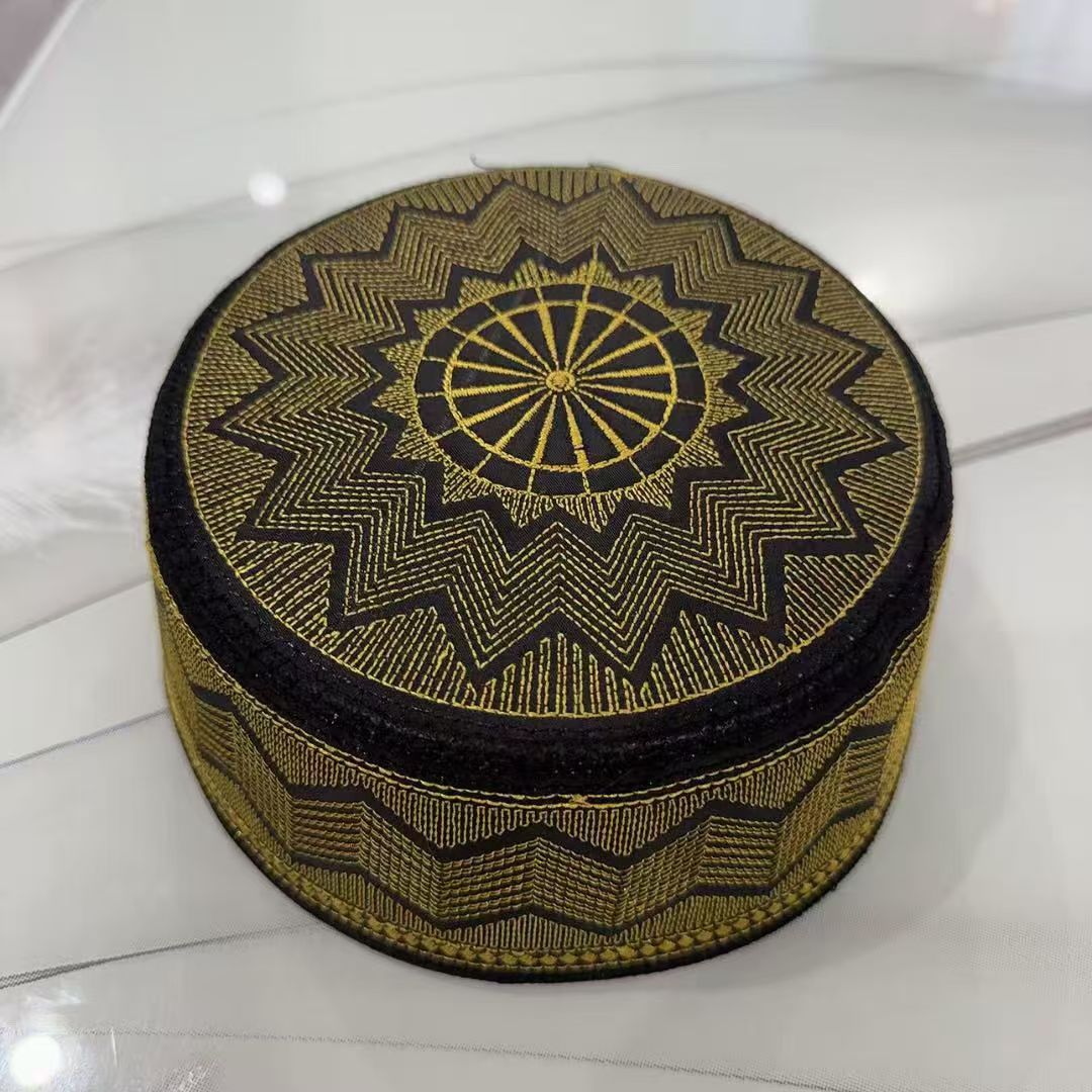 Casquettes musulmanes pour hommes, vêtements de prière Eid Ramadan avec broderie, chapeaux de dinde islamique, Turban doré, foulard élégant