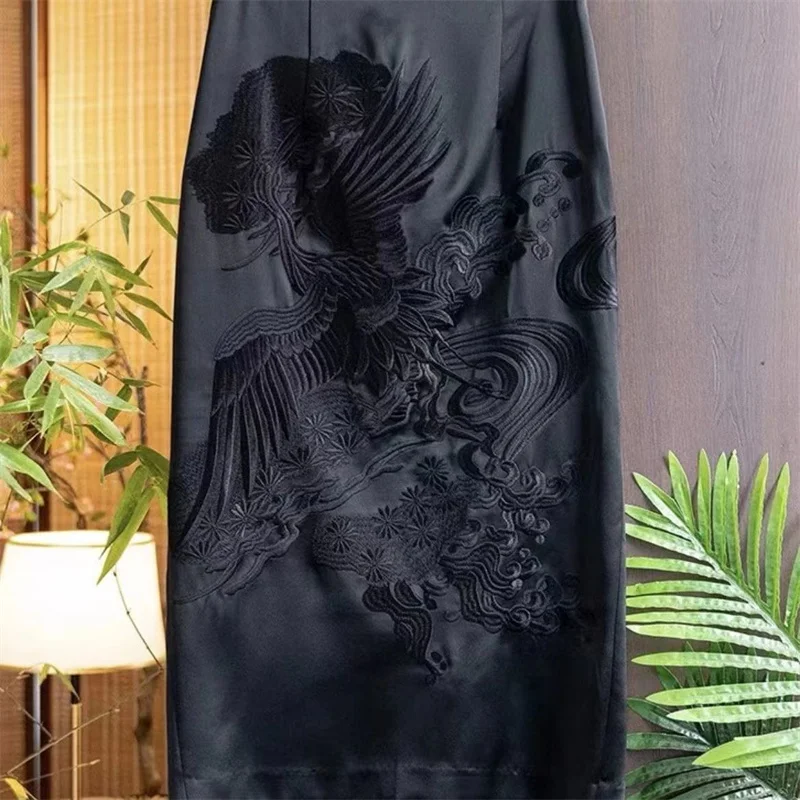 Jupes pour femmes printemps et automne Style chinois broderie tridimensionnelle Double couche taille fendue couverture ventre jupe 2025