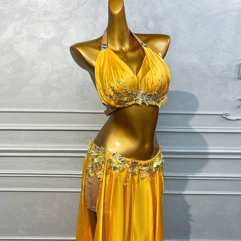 Costume de danse du ventre pour femmes, ensemble de spectacle de pierres AB en Satin haut de gamme, tenue de compétition professionnelle de danse orientale pour adultes