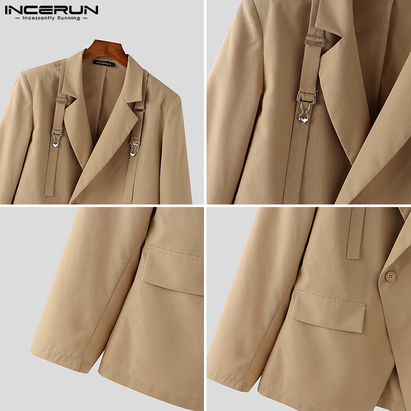 Y-INCERUN-Blazer à Manches sulfpour Homme, Manteau Décontracté, Streetwear, Monochromatique, à la Mode, Bien Ajusté, avec Boucle en Métal