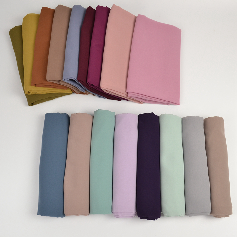 Foulard Hijab en Chiffon pour Femme 70*180cm Léger Couleur Unie Voile Musulman Long Châle Écharpe Coiffe Islamique