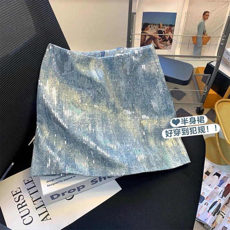 Jupe en jean à paillettes bleues Jupe Femme jupes courtes pour femmes mode coréenne Faldas Mujer Moda printemps été Y2k 2026 décontracté haute