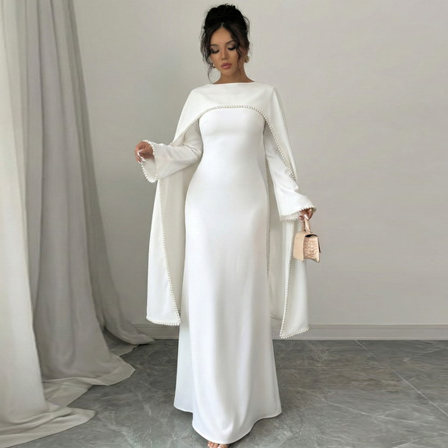Robe longue musulmane pour femme, Abaya Caftan Jalabiya, Cape avec perles et diamants, pour l'Aïd et le Ramadan, Robe de soirée 2026