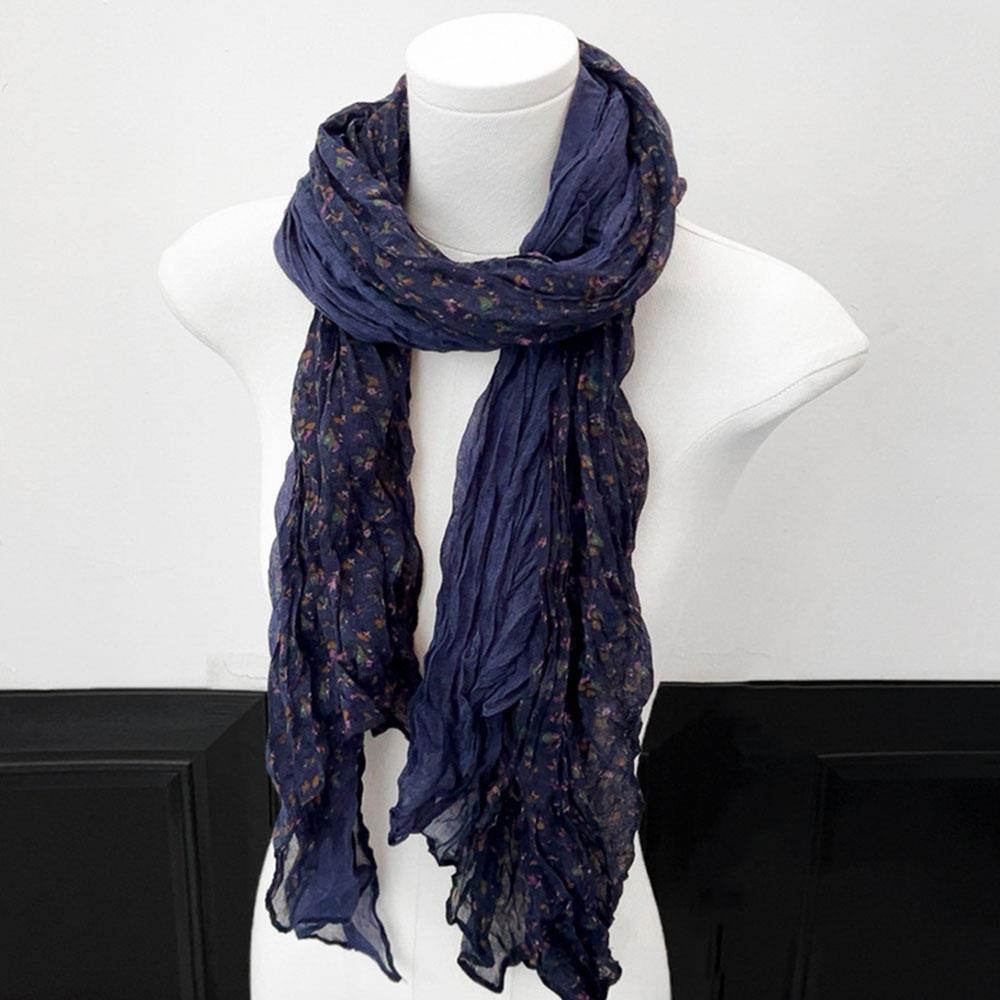 Écharpe d'extérieur en coton et lin, petite écharpe à imprimé Floral, longue bande fine et douce, multifonction plissée, Vintage, châle chaud, hiver