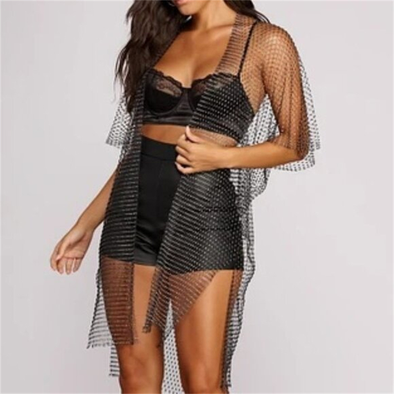 Robes pour femmes Halloween résille Kimono Robe strass couvrir noir blanc maille Robe maillot de plage Festival tenues de fête