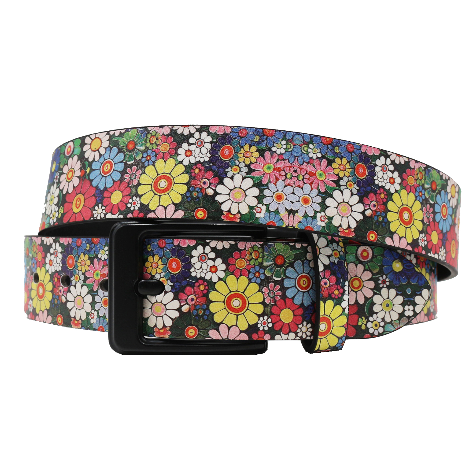 Ceinture ornée de nombreuses fleurs magnifiques – Ceinture imprimée style bohème en cuir avec strass et clous brillants pour jeans et robes