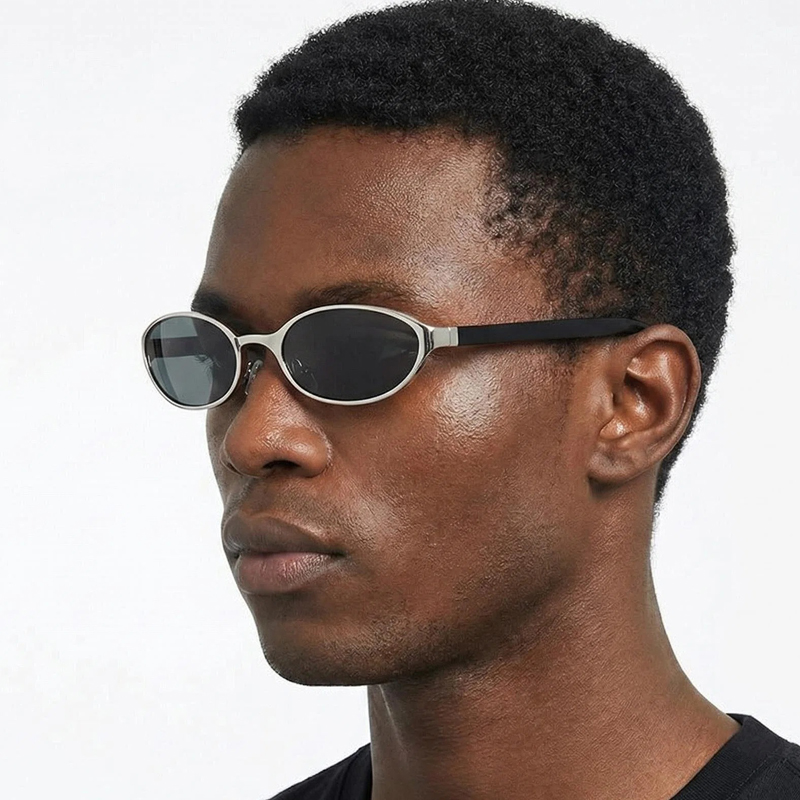 Lunettes de soleil ovales vintage pour femmes et hommes, lunettes de soleil rétro années 90 Y2K avec petite monture en métal, lunettes tendance fines et étroites avec protection UV400