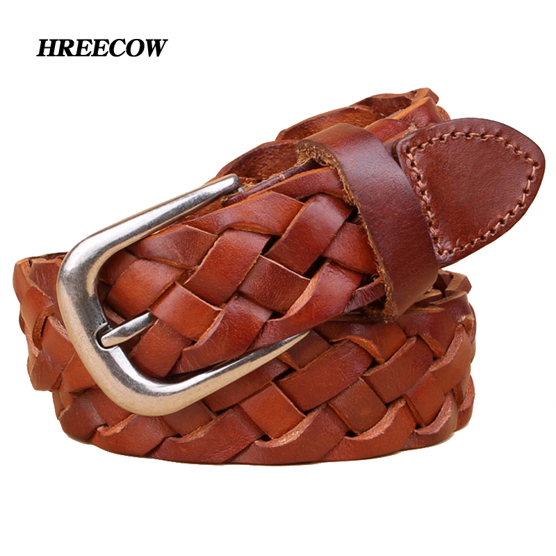 Ceinture de tissage en cuir véritable pour femmes, de haute qualité, respirante, pleine fleur, de styliste, tendance, pour jeans