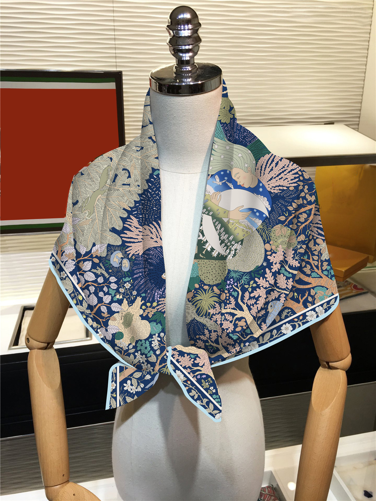 Écharpe en soie pour femme, 90 cm, imprimé floral, carrée, foulard, châle de plage, bandana, hijab, mouchoir - Écharpe pour femme