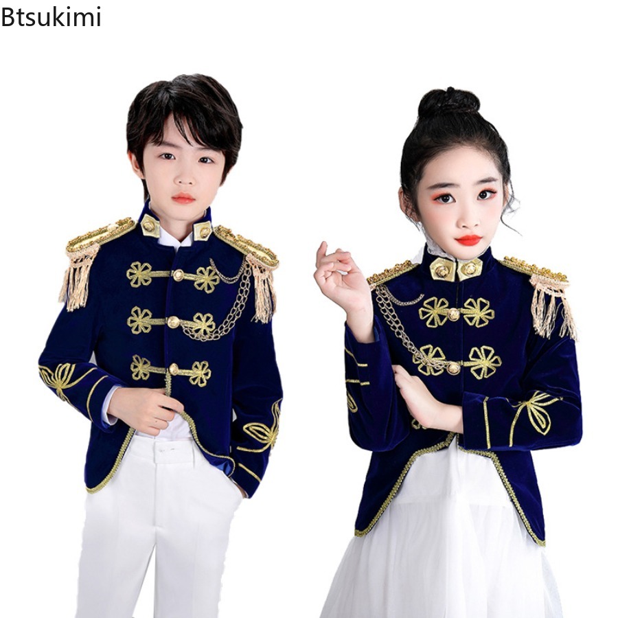 Costume de spectacle sur scène pour enfants, tenue de Cosplay d'halloween, veste Vintage, pantalon/jupe, ensembles de 2 pièces, vêtements de cour médiévale