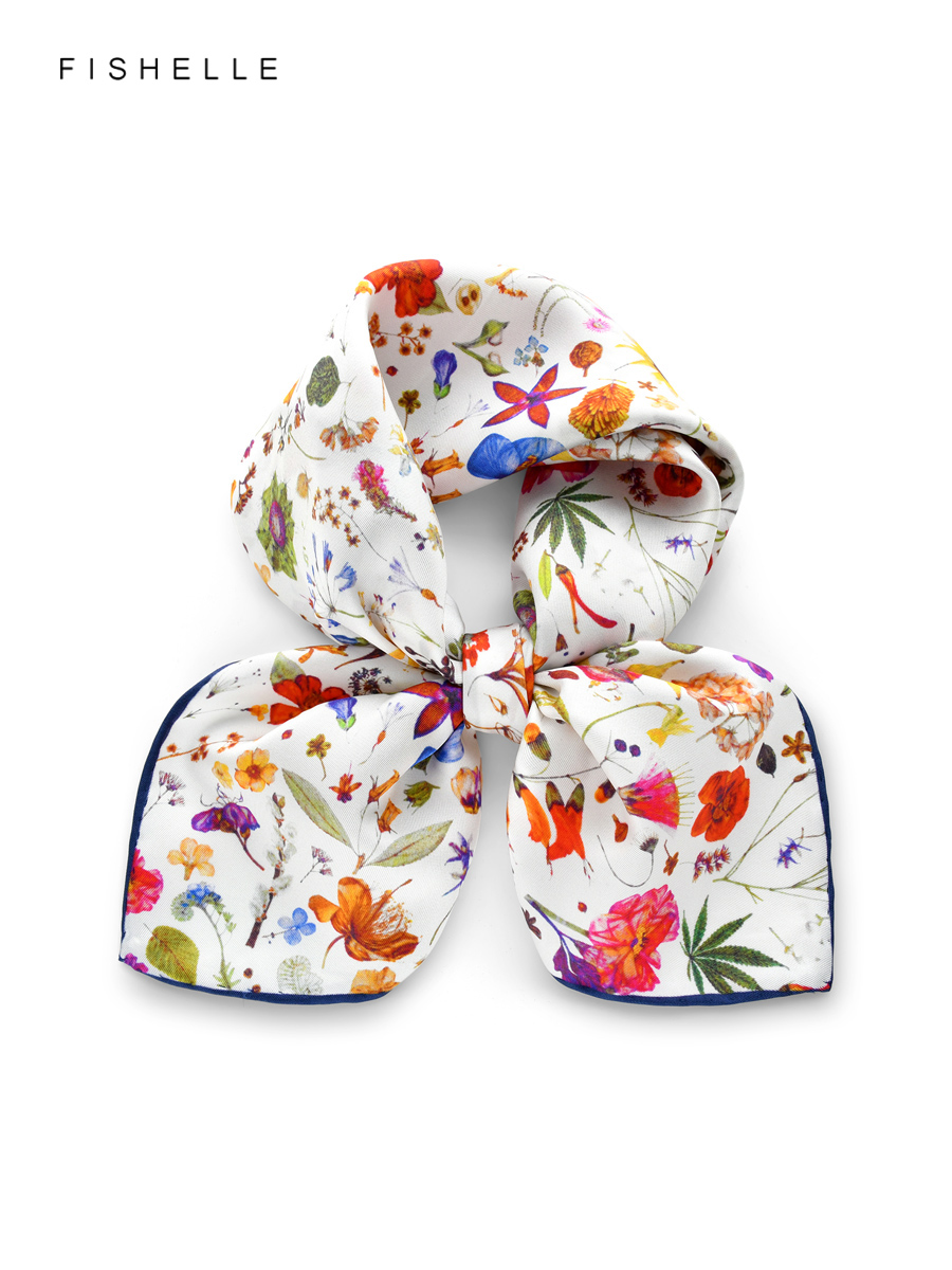 Foulard 100% soie imprimé Floral blanc pour femme, foulard enveloppant, châle en sergé de 50cm, carré, cadeau de luxe, printemps et automne