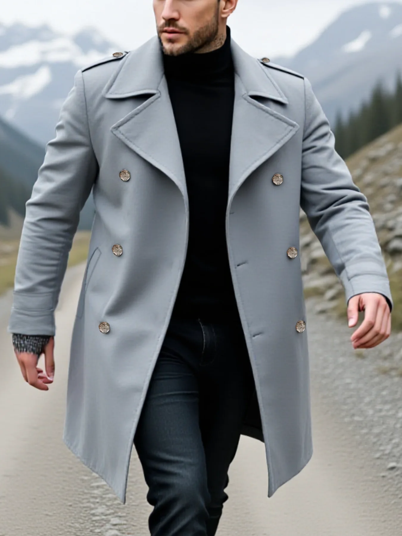 Manteau d'hiver solide pour hommes: veste à double boutonnage en tissu laine, doublure épaisse pour une chaleur ultime-nouvelle arrivée