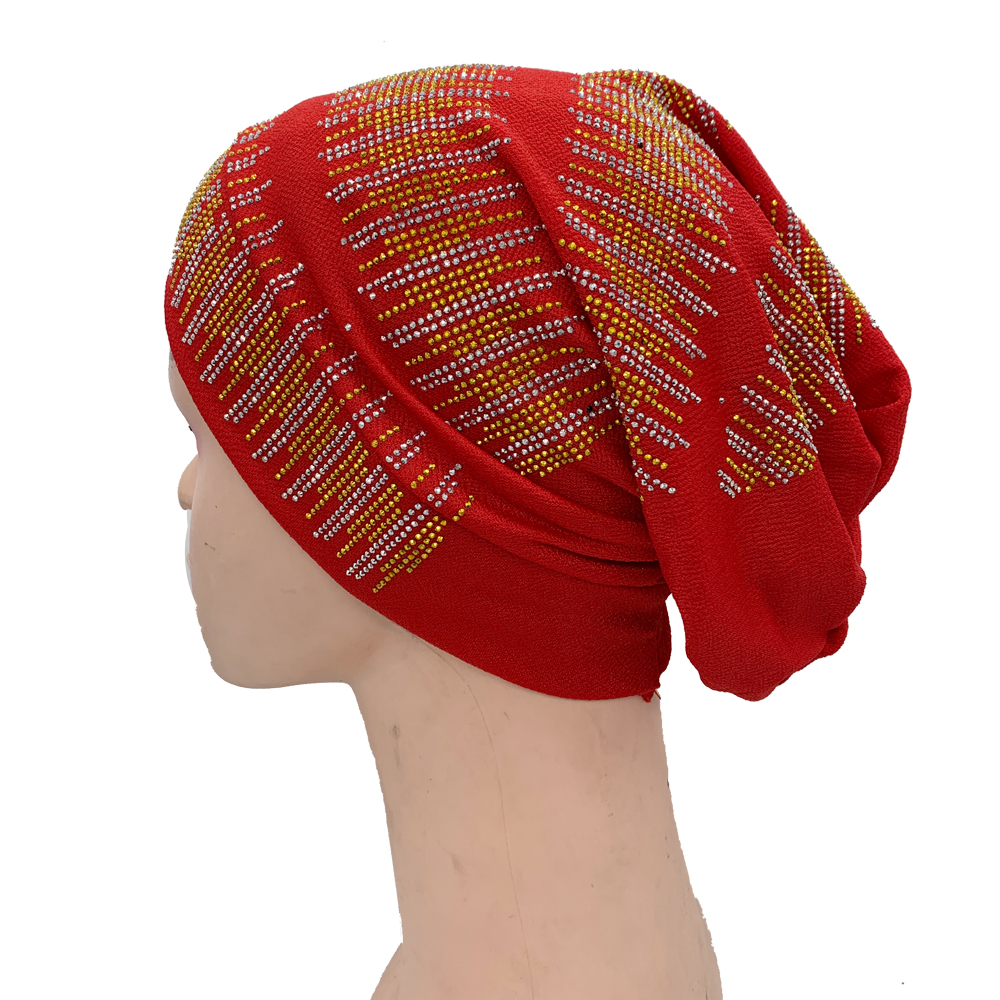 Bonnet Turban Entièrement Orné de Diamants pour Femmes, Hijab Musulman Élastique, Chapeau Bandeau pour Dames, Foulards Africains, Bonnets Indiens