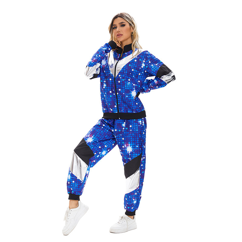 Costume de coquillage des années 80 et 90 pour femmes, veste Disco, pantalon, tenue de survêtement des années 70, Costume de spectacle de danse rétro Vintage