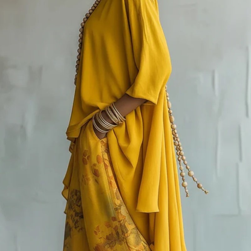Ensemble deux pièces bohème pour femmes, costume imprimé Vintage, col irrégulier, polyvalent, décontracté, ample, nouvelle collection printemps été
