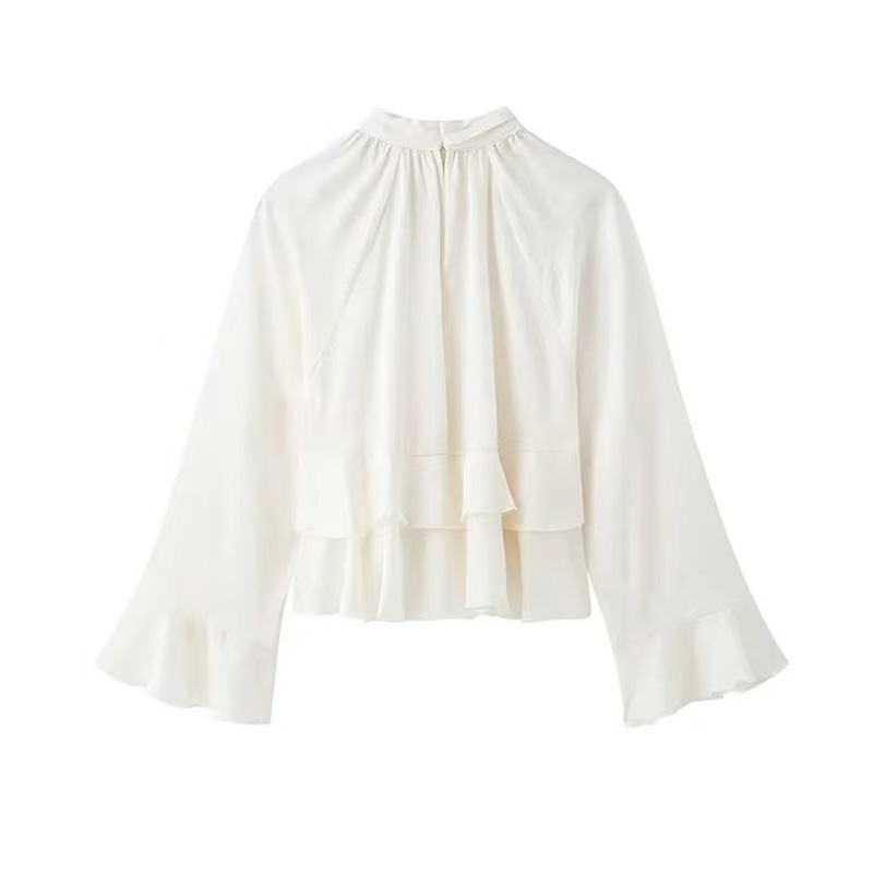 HXAO femme Blouses recadrée à volants Blouse à manches longues haut froncé été chemises unies couches belles chemisiers pour femmes 088