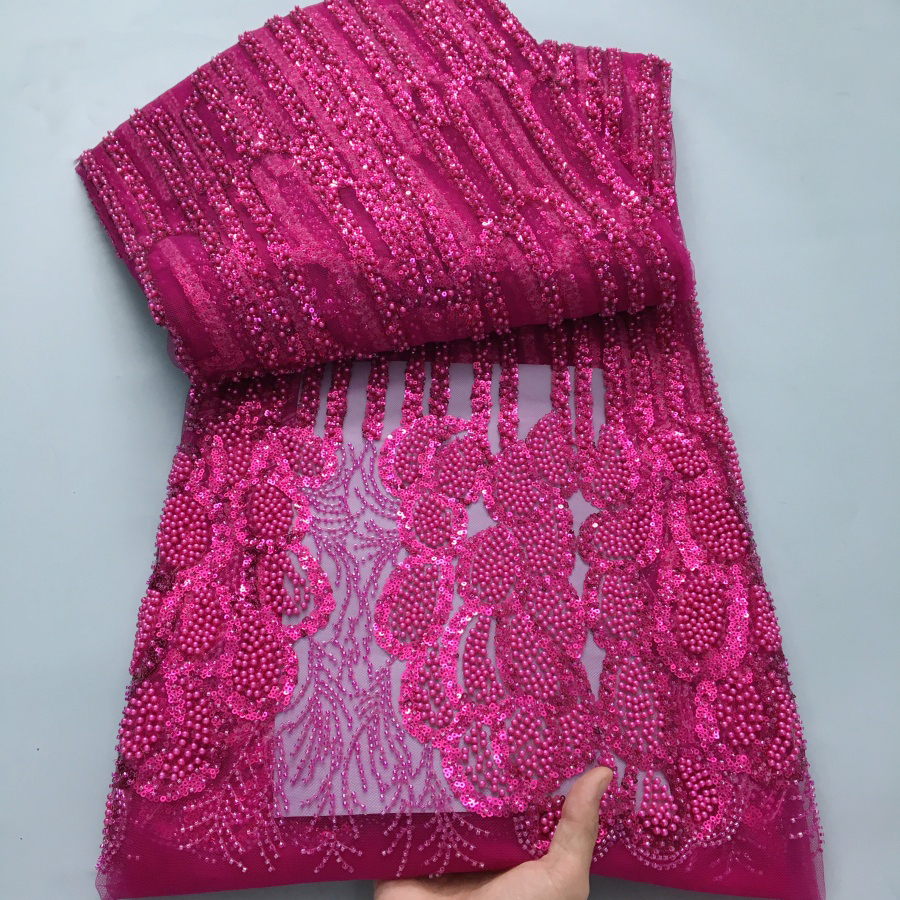 Tissu nigérian luxueux en dentelle perlée fait à la main, paillettes de haute qualité, broderie de perles, tissu africain français en dentelle pour robe, 2025