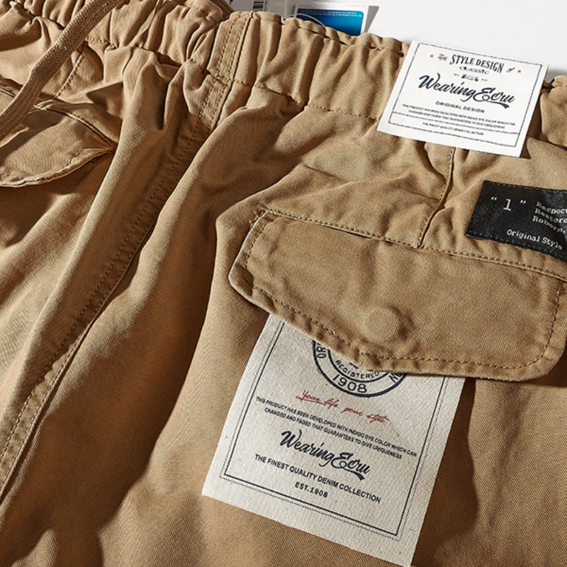 Optique-Pantalon ample kaki pour homme, pantalon droit avec cordon de serrage, pantalon décontracté multi-poches Joker, pantalon d'outillage