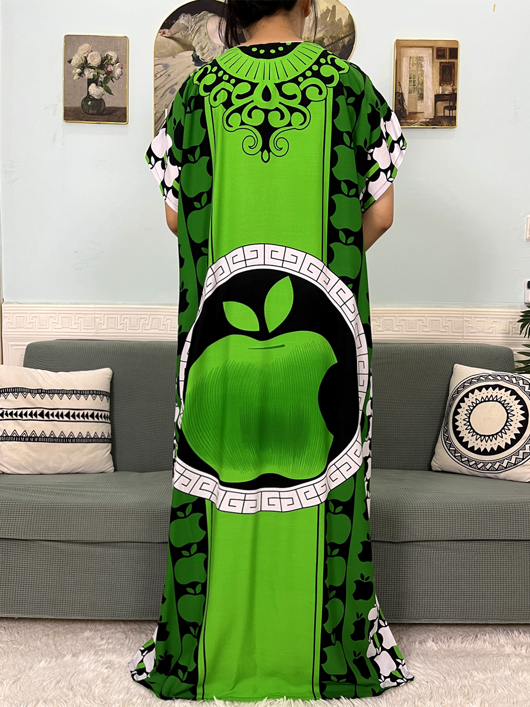 Abayas musulmanes imprimées Apple pour femmes, coton, manches courtes, caftan marocain, boubou adt, robe nigériane, robes avec turban