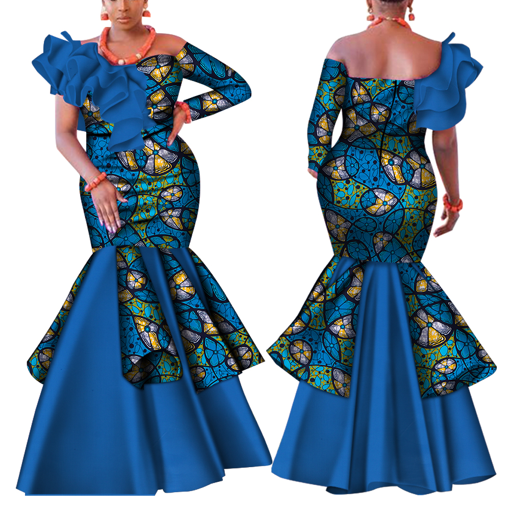 Dashiki robe africaine pour femmes Bazin Riche une épaule Sexy Slash cou robe de soirée de mariage vêtements africains traditionnels WY4224