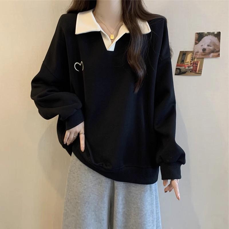 Haut à manches longues à revers, style décontracté, ample et léger, pour femme, grande taille, nouvelle collection printemps-automne