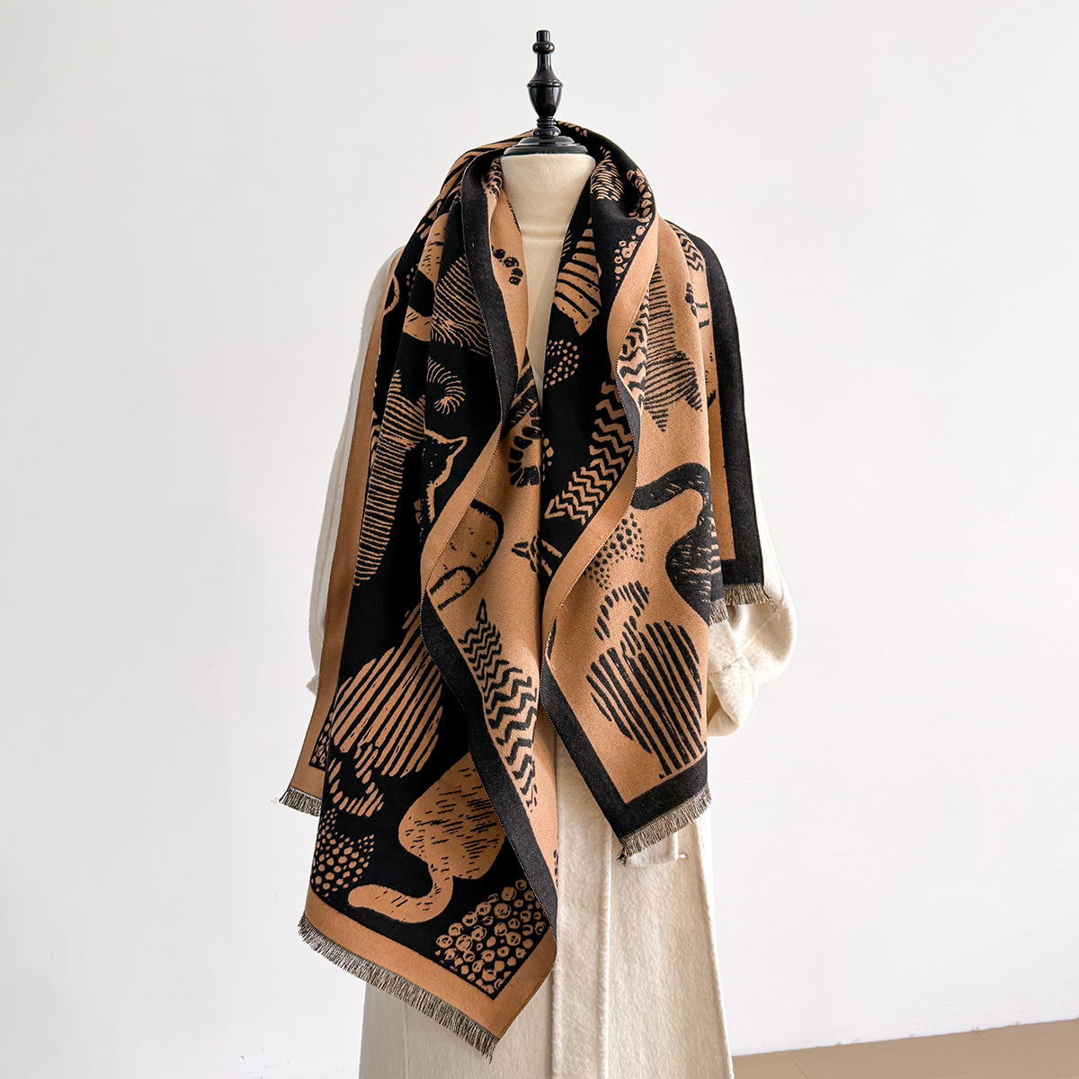 2025 luxe mode femmes chat modèle châle Faux cachemire chaud automne hiver écharpe pour Mujer Femme élégant accessoire Bufand
