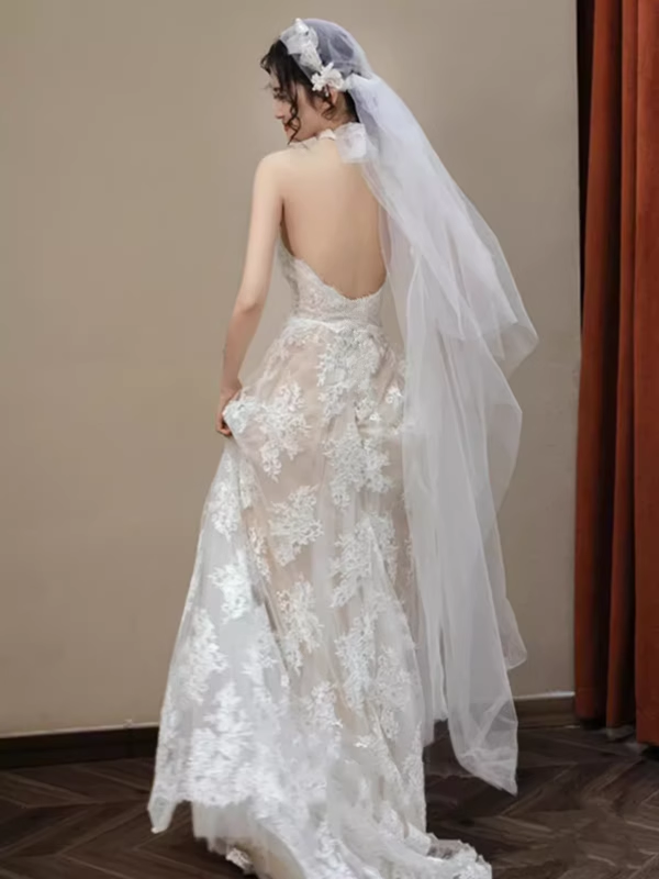 Robe de mariée légère en dentelle pour femmes, Robe de soirée, Banquet, fête d'anniversaire, Robe longue de luxe sans manches