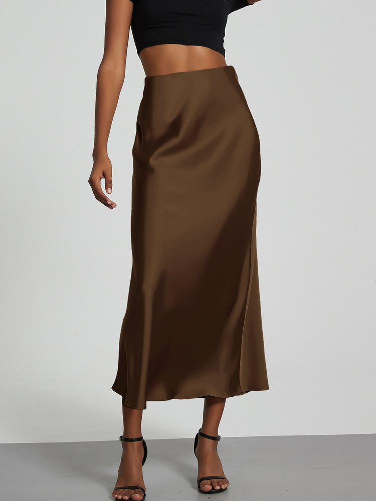 Jupes longues élégantes en satin pour femmes, 38 couleurs, nouvelle collection été 2026, couleur unie, taille haute, mode Faldas