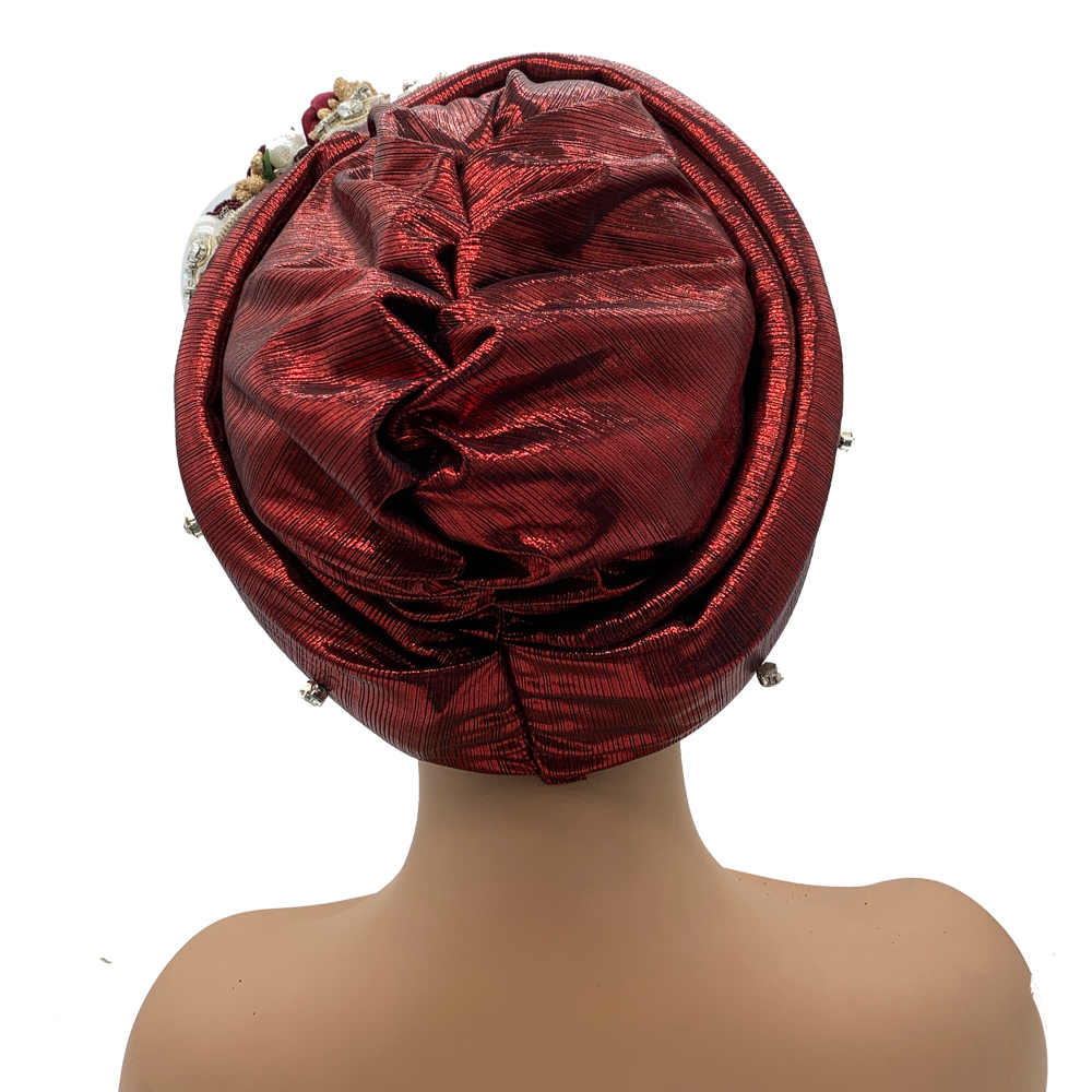 Turban Nigérian pour Mariage Traditionnel pour Femme, Cravate de Sauna Africain, Bouquet Exquis, Déjà Fait, Bonnet
