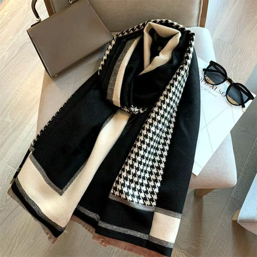 Écharpe jacquard pied-de-poule élégante, une écharpe/châle polyvalente et chaleureuse pour femmes en automne et en hiver, adaptée au quotidien, 1 pièce