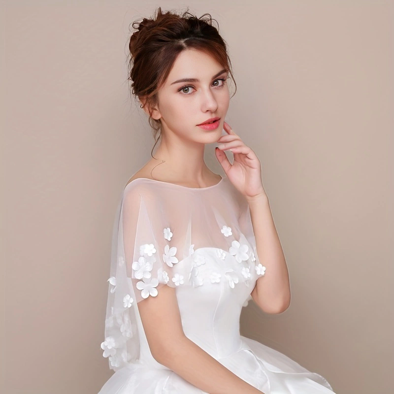 Robe de mariée tête et épaules châle mariée maille fleur cape petit manteau fleurs fines bras recouverts de diamants châle polyvalent