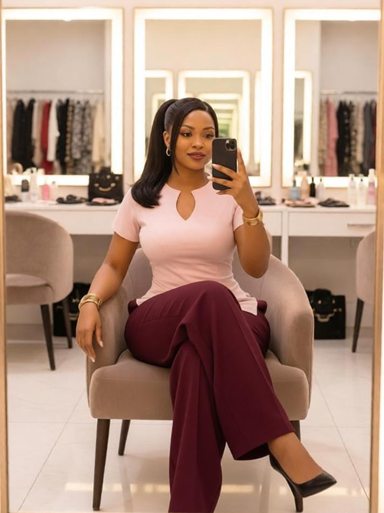Ensemble élégant 2 pièces pour femme style africain : haut ajusté et pantalon large – Tenue professionnelle estivale pour femme – Ensembles assortis pour le quotidien