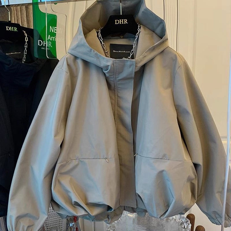 Veste courte à capuche britannique pour femmes, Trench-coat ample et décontracté, coupe-vent de printemps, manteau coréen avec cordon de serrage et poches, nouvelle collection 2025