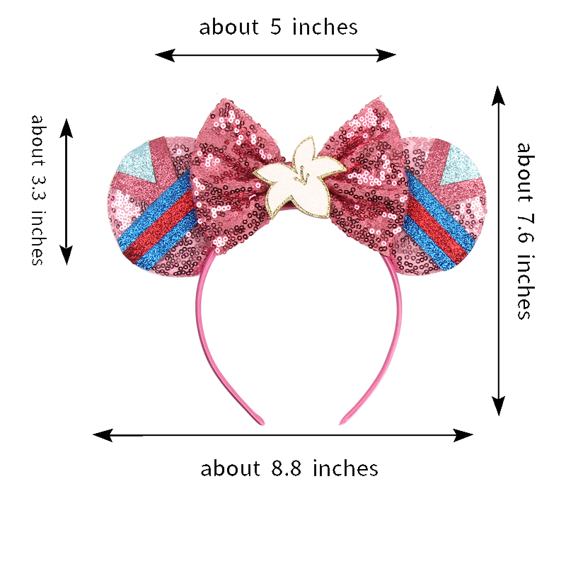 Serre-tête mignon Mulan pour fille, motif dessin animé, avec oreilles, fleur de magnolia, sequins et nœud, accessoires de cheveux pour enfants et femmes, carnaval
