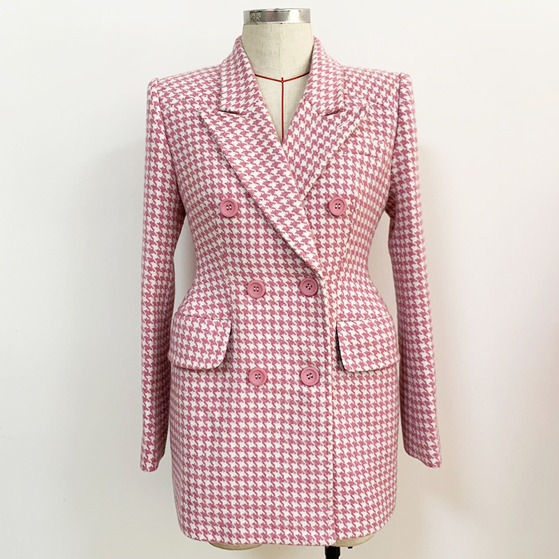 HIGH STREET Nouveauté Automne Hiver 2026 Manteau de créateur pour femme en laine tweed à motif pied-de-poule rose